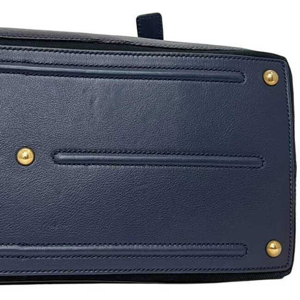 Saint Laurent Muse Two Handbag Navy Blue Leather Canvas Flap Bag Tote - Picture 7 of 10